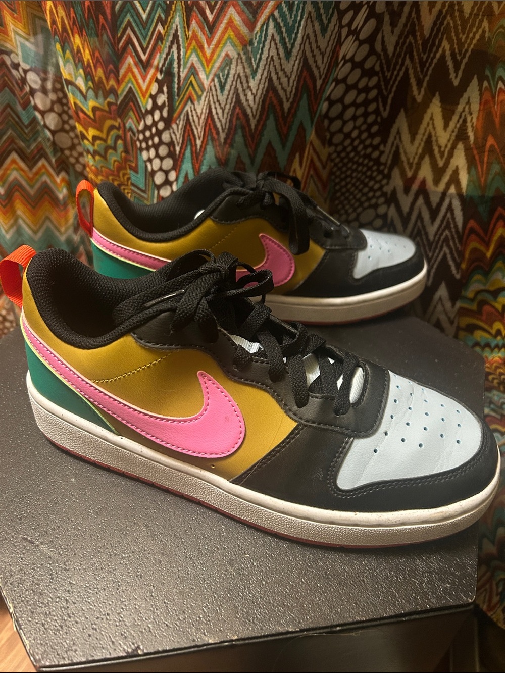 Nike Women's Multicolor Low-Top Sneakers - Pink Swoosh, Yellow, Teal, Black